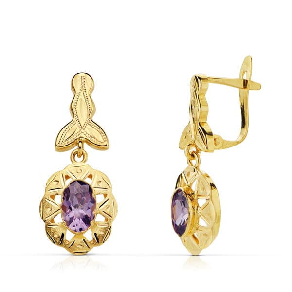 18K PENDIENTES CUBANAS AMATISTA 23X10 MM