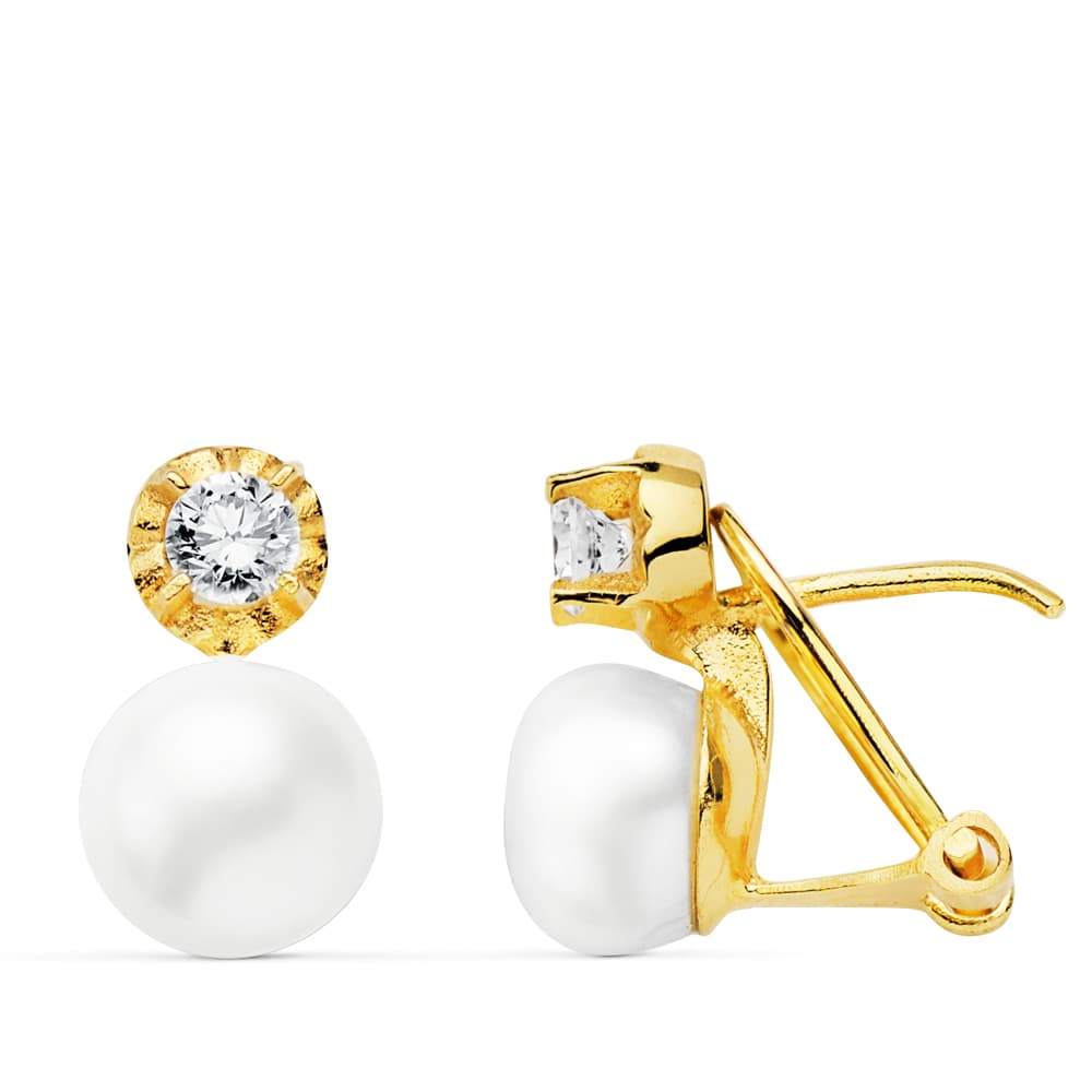 18K PENDIENTES PERLA BOTON 13X7 MM