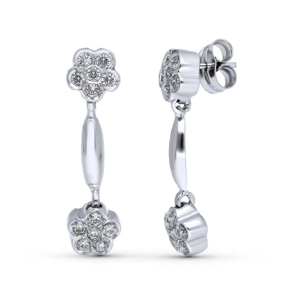 18K PENDIENTES ORO BLANCO LARGOS FLORES 26X7 MM