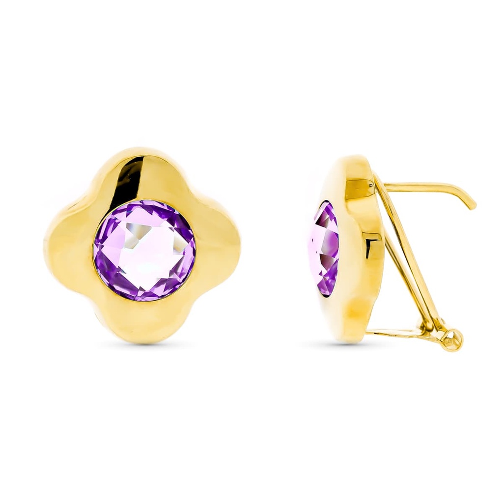 18K PENDIENTES ORO AMARILLO PIEDRA 8 MM AMATISTA 15 MM