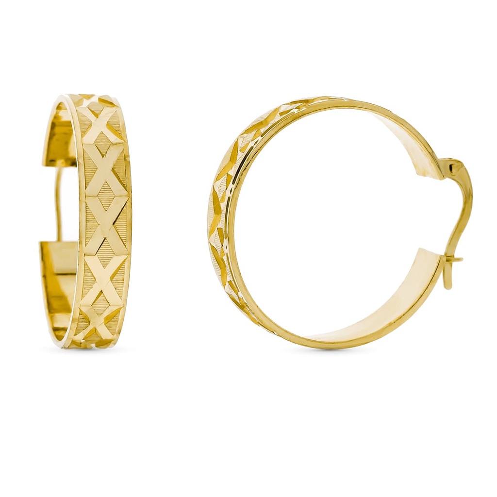 18K AROS ORO AMARILLO TALLADOS MACIZOS. 23X5 MM