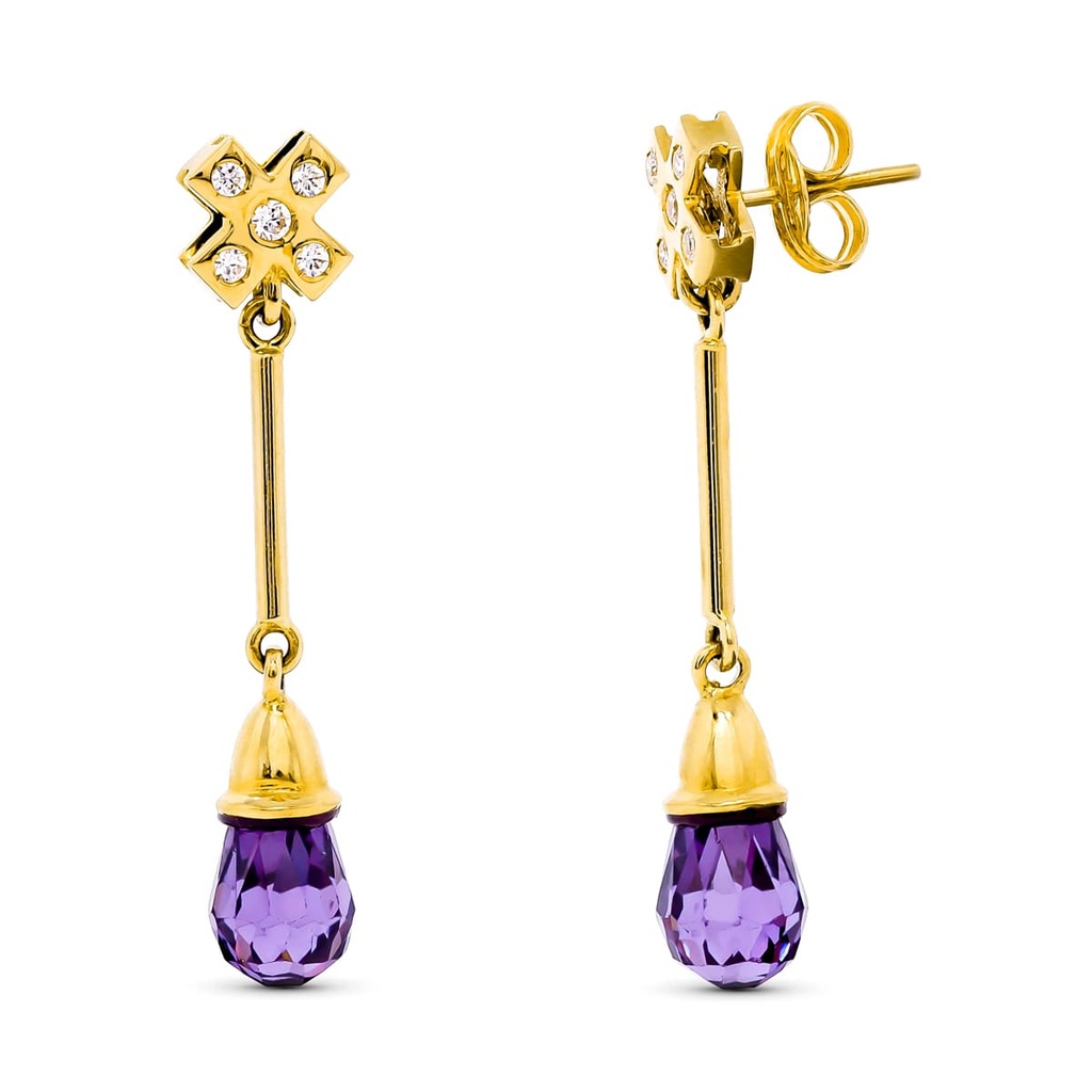 18K PENDIENTES ORO AMARILLO LARGO 5 CIRCONITAS AMATISTA
