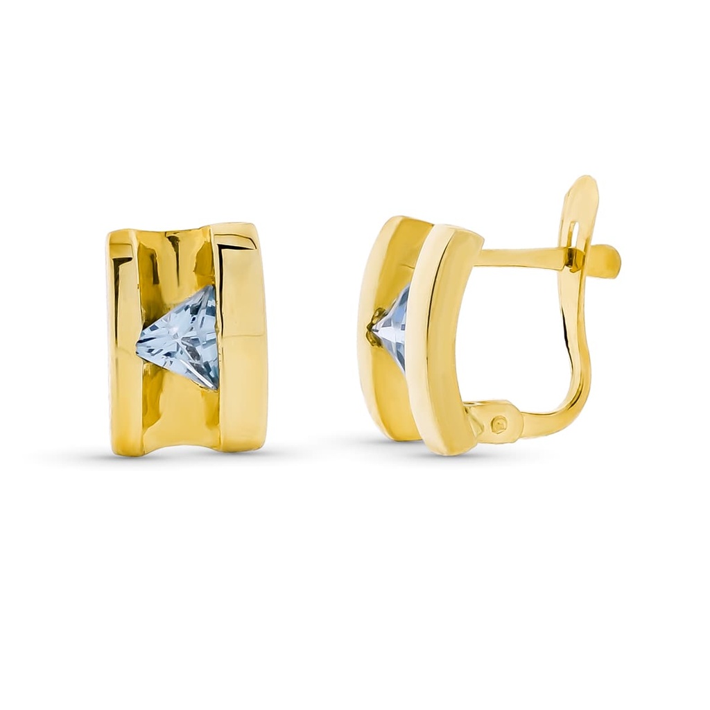 18K PENDIENTES ORO AMARILLO PIEDRA AGUAMARINA 10X7 MM