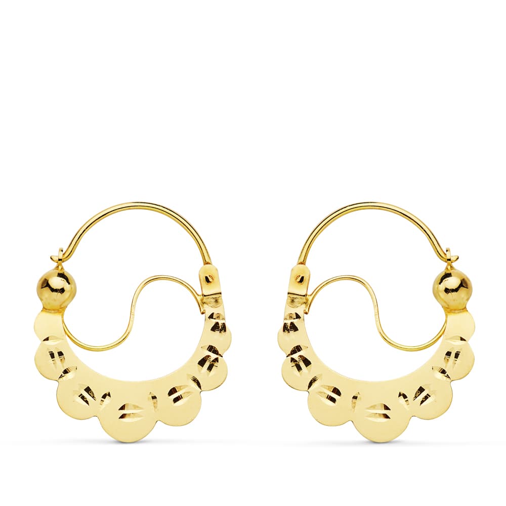 18K AROS ORO AMARILLO PLANOS TALLADOS 24X19 MM