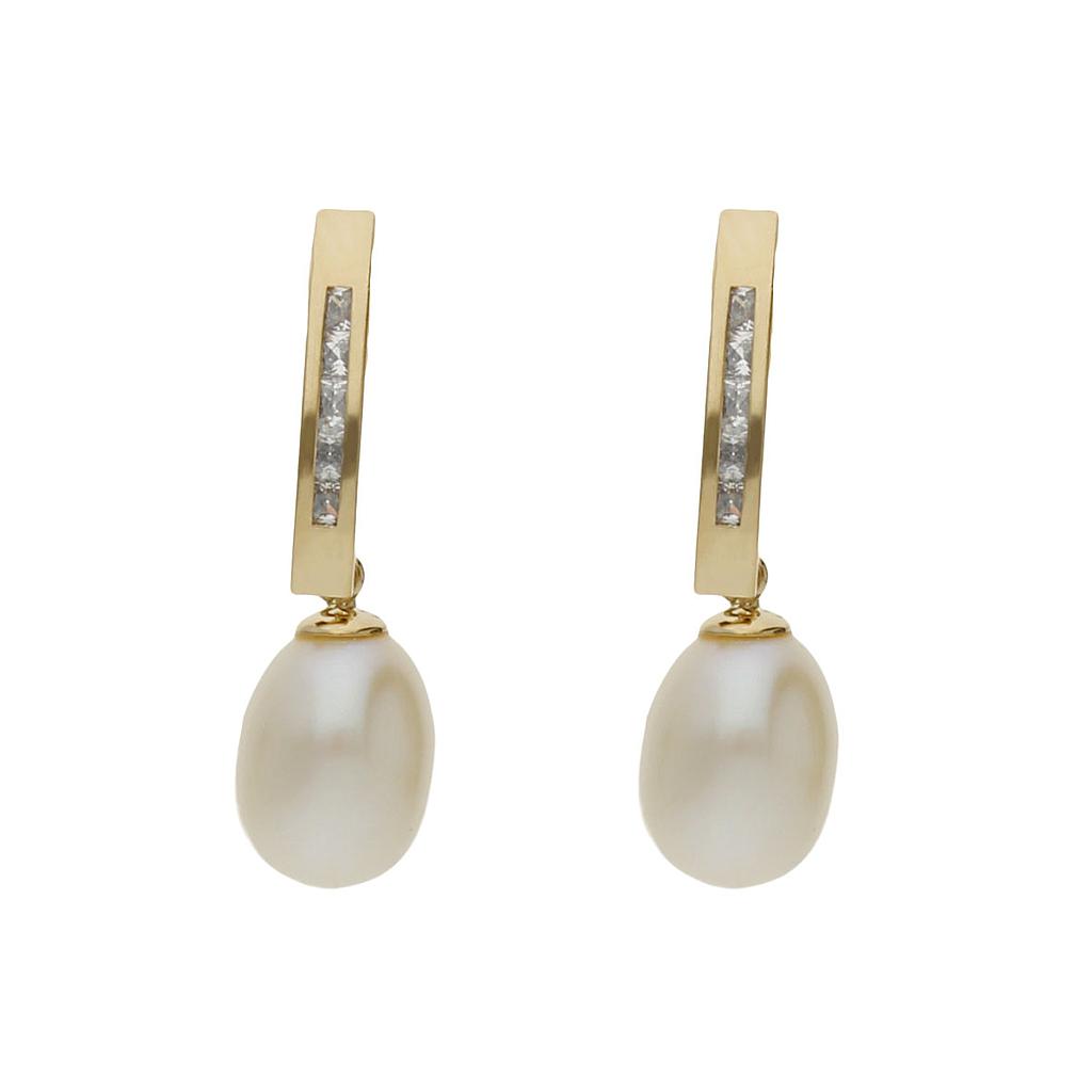 Pendientes oro 18 kt perlas cultivadas + circonitas - 2x20mm