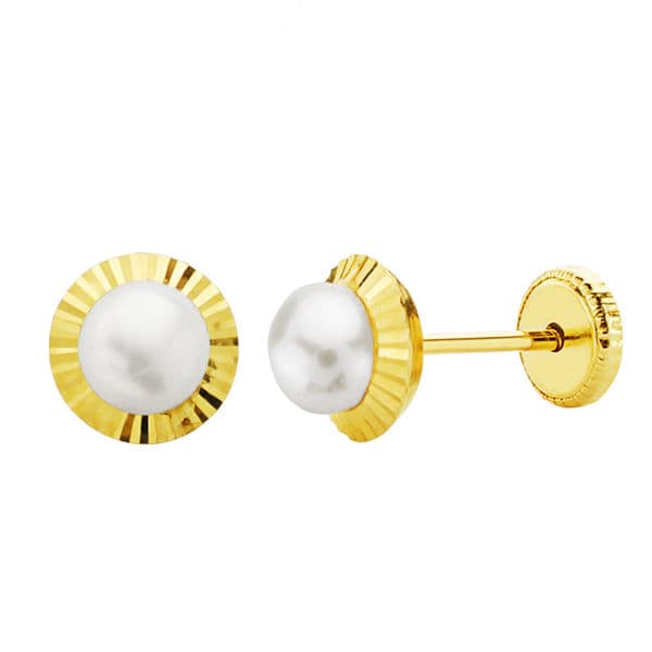 18K PENDIENTES ORO AMARILLO PERLA ORLA TALLADA 6 MM