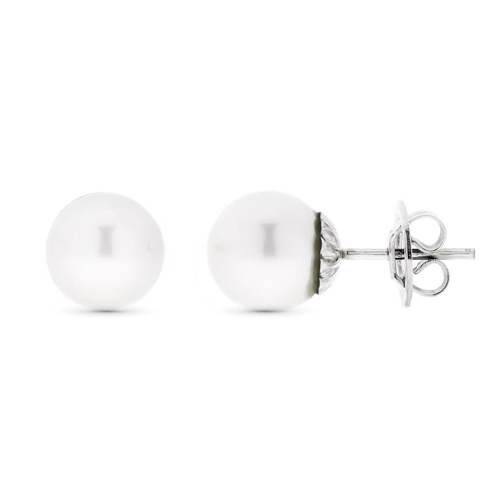 18K PENDIENTES ORO BLANCO Y PERLA AUSTRALIANA 9 MM