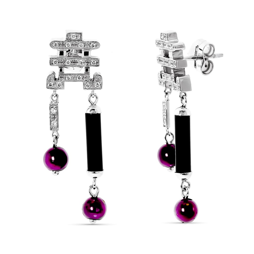 18K PENDIENTES ORO BLANCO CON CIRCONITAS Y BOLAS