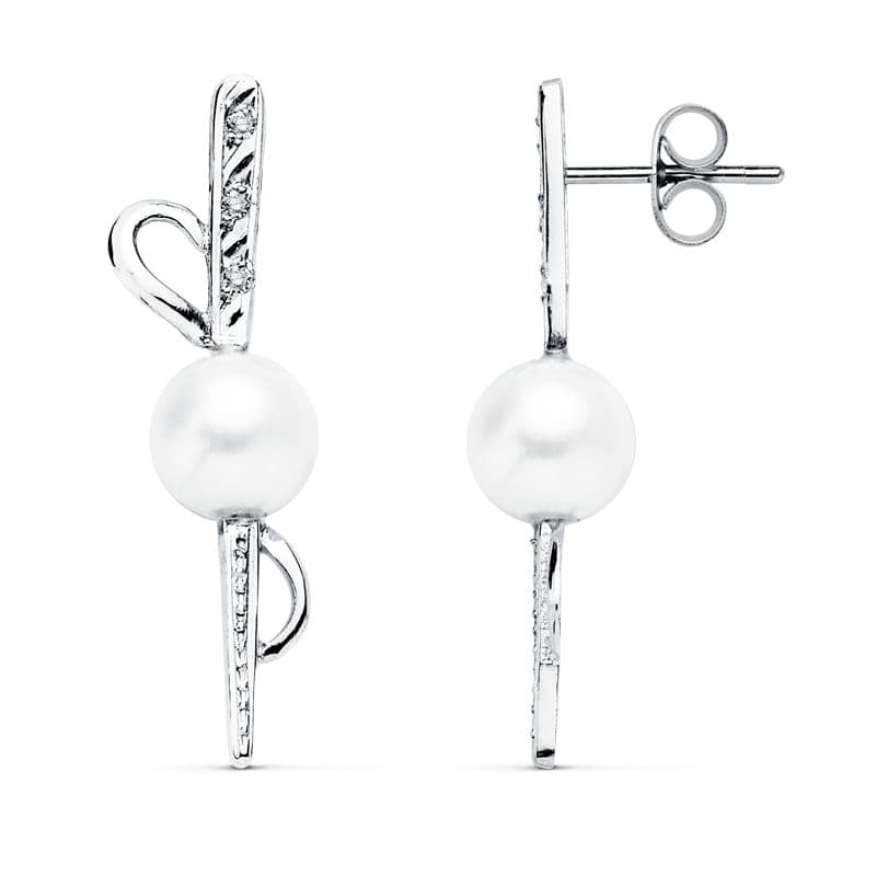 18K PENDIENTES ORO BLANCO PERLA 30X9 MMPRESION