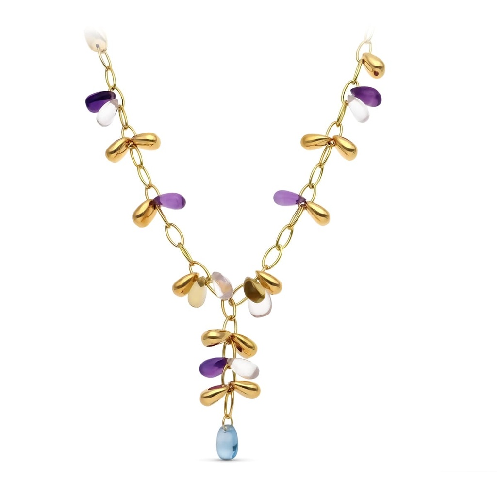 18K COLLAR ORO AMARILLO PIEDRAS COLOR