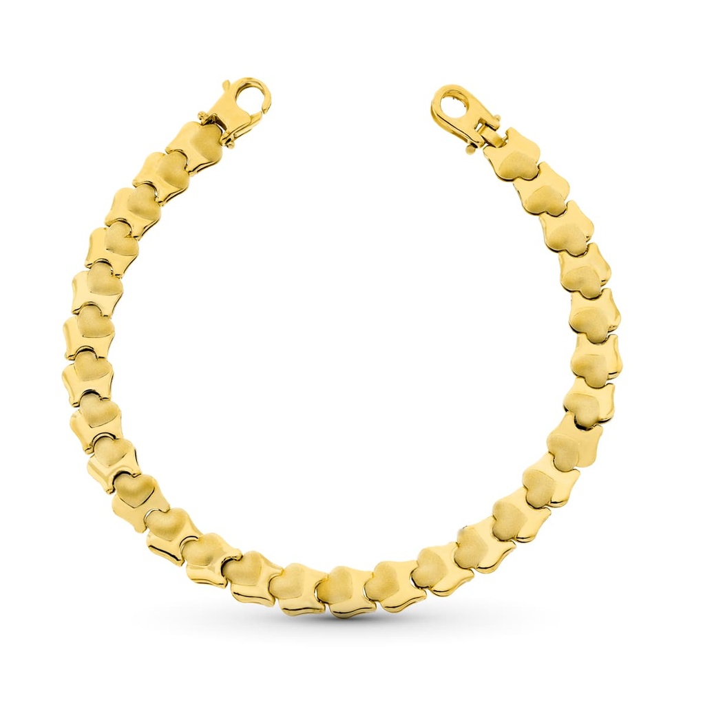 18K PULSERA ORO AMARILLO CORAZONES MATE Y BRILLO