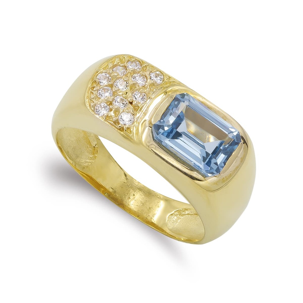 18K SORTIJA ORO AMARILLO AGUAMARINA Y CIRCONITAS 8X6 MM