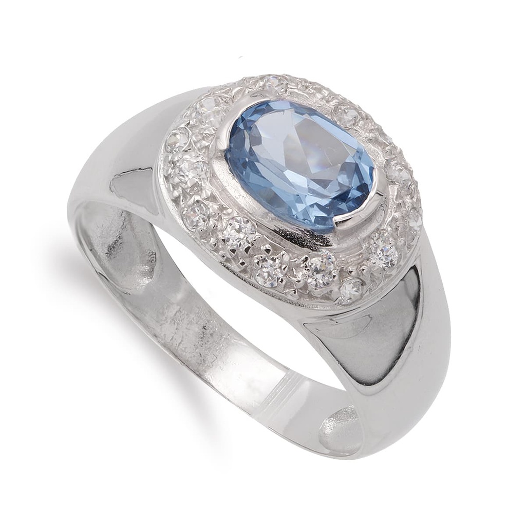 18K SORTIJA ORO BLANCO PIEDRA COLOR AGUAMARINA Y CIRCONITAS