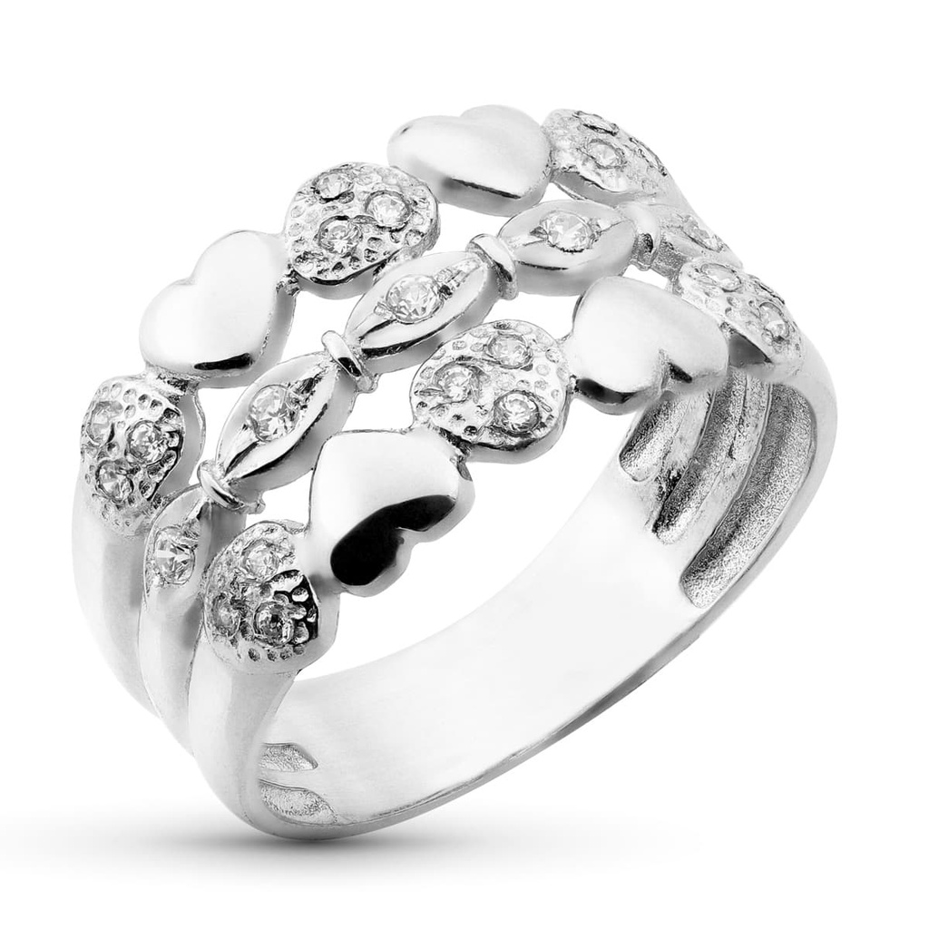 18K SORTIJA ORO BLANCO 3 HILOS CORAZONES
