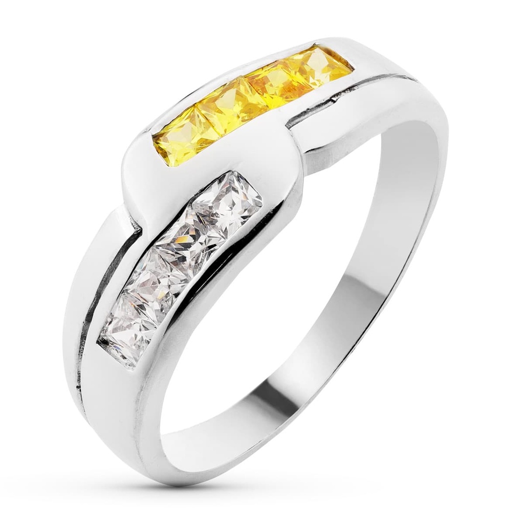 18K SORTIJA ORO BLANCO PIEDRA COLOR Y CIRCONITAS