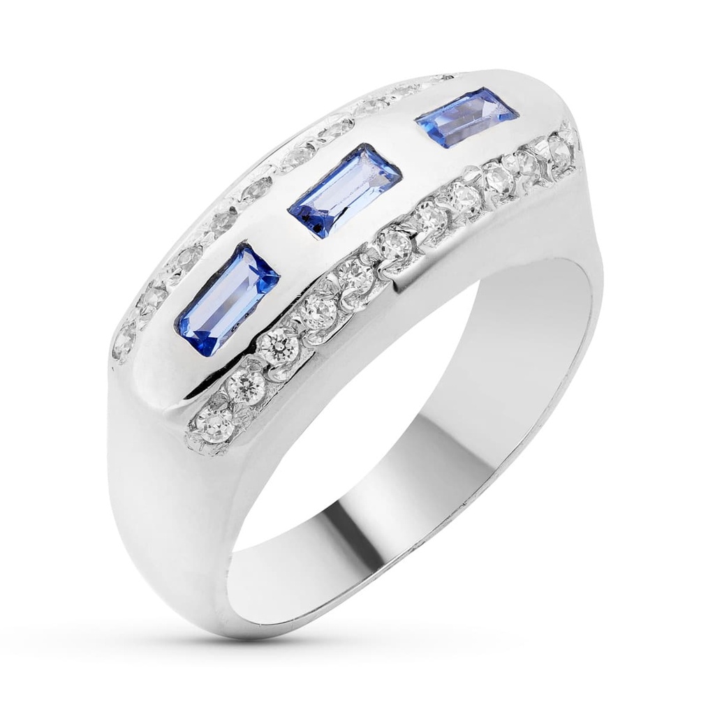 18K SORTIJA ORO BLANCO PIEDRA COLOR Y CIRCONITAS