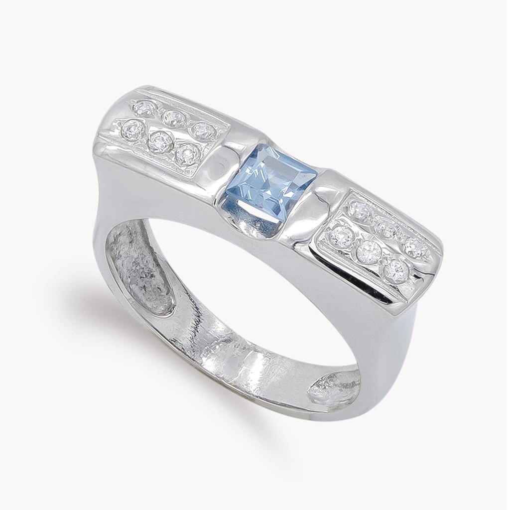 18K SORTIJA ORO BLANCO PIEDRA COLOR Y CIRCONITAS