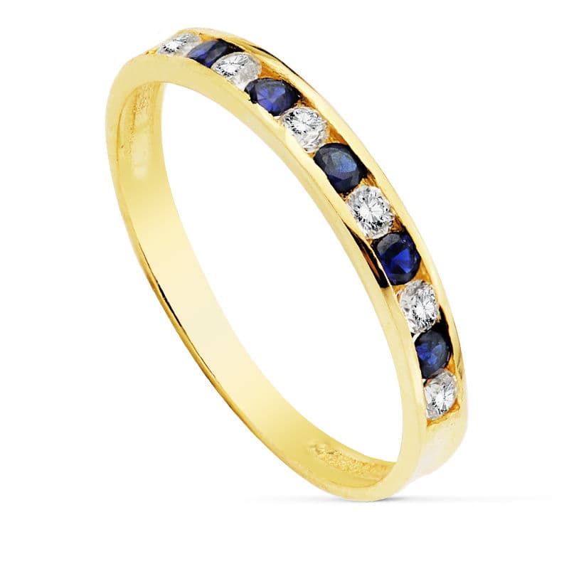 18K SORTIJA P.AZULES Y CIRCONITAS CARRIL 3 MM