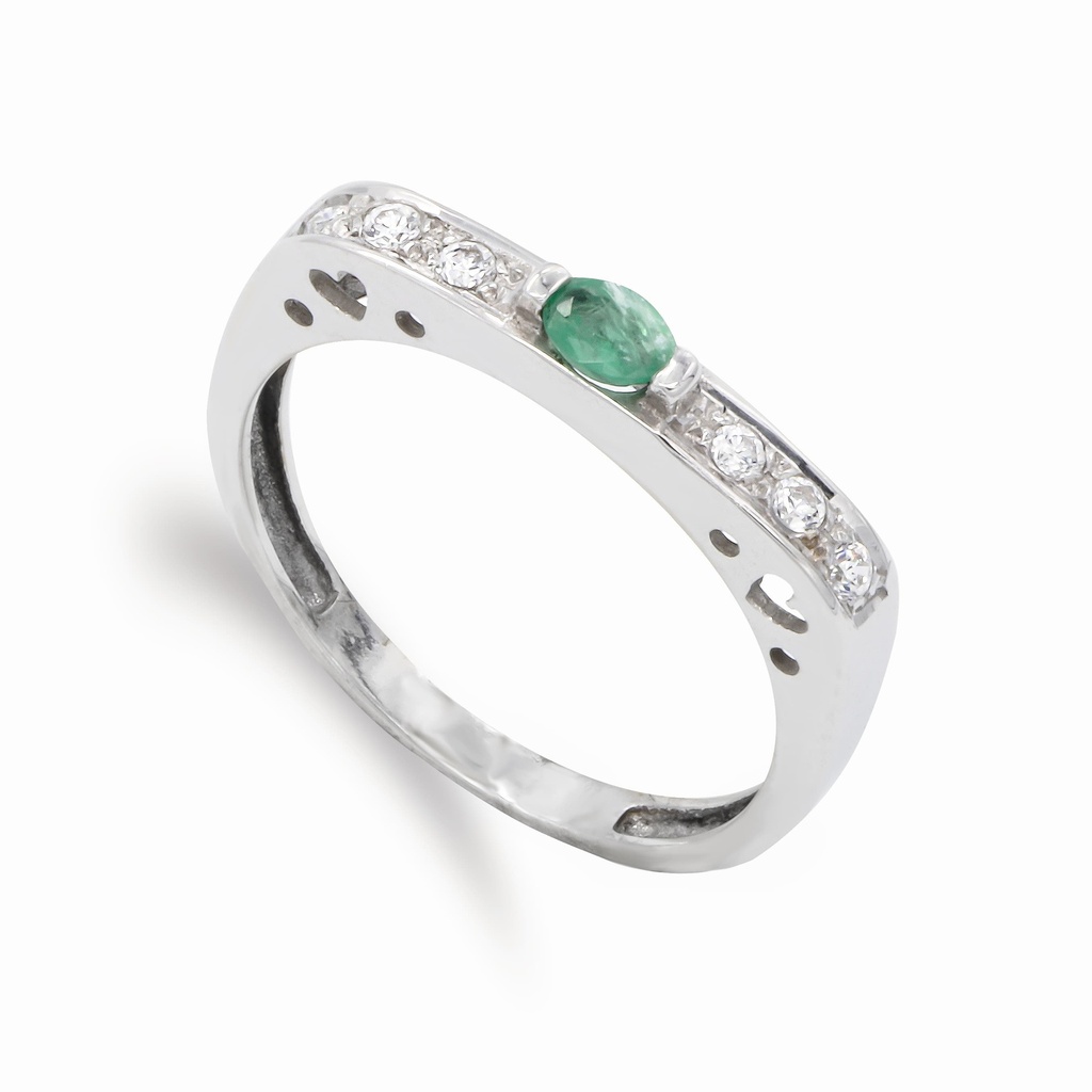 18K SORTIJA ORO BLANCO ESMERALDA 4.5X3 MM CIRCONITAS