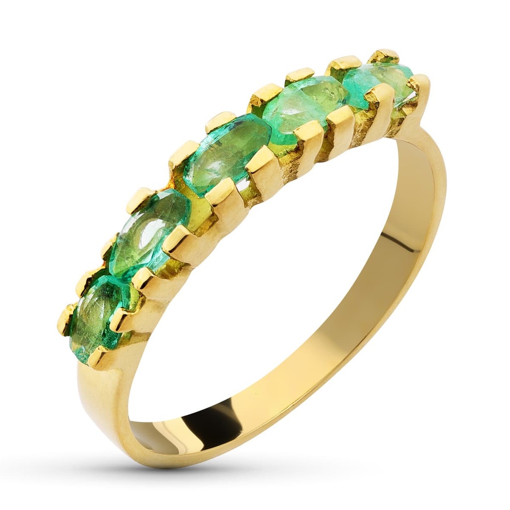 18K SORTIJA ORO AMARILLO 5 PIEDRAS ALARGADAS ESMERALDAS
