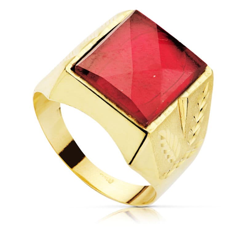 18K SELLO ORO AMARILLO CABALLERO RUBI SPINELTALLADO