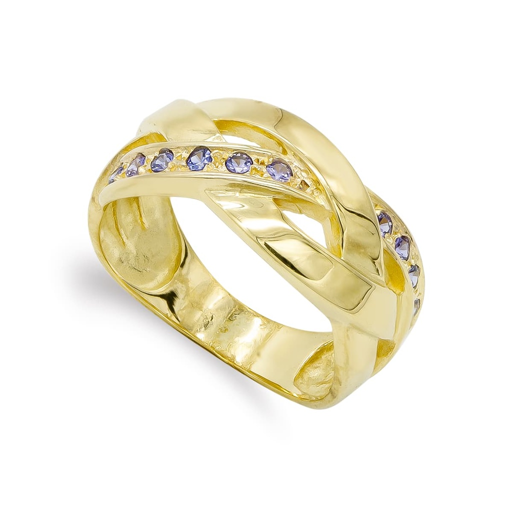 18K SORTIJA ORO AMARILLO MACIZA TRENZADA CON AMATISTAS TALLA BRILLANTE