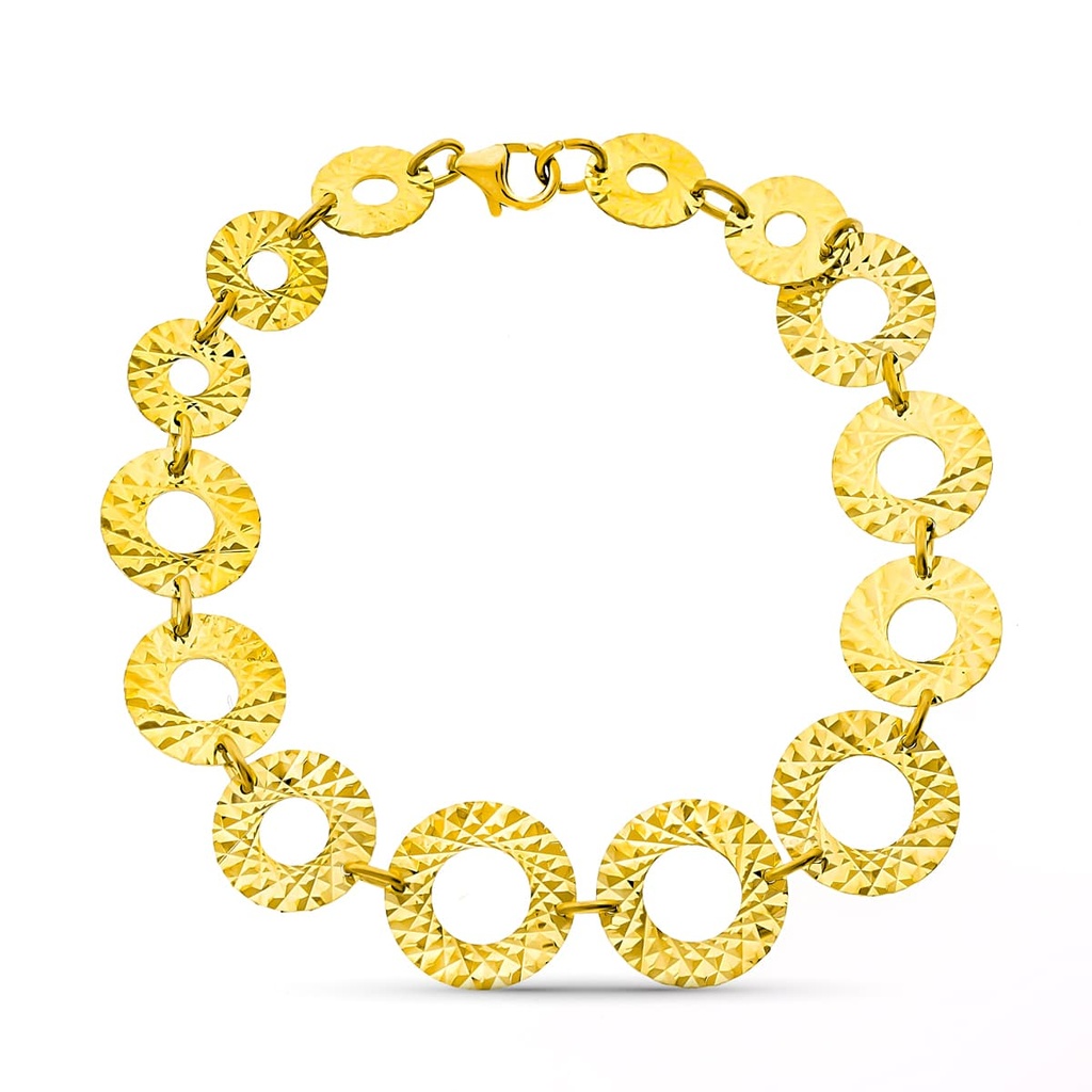 18K PULSERA ORO AMARILLO CIRCULOS TALLADOS. ANCHO 13 MM LARGO 18 CM