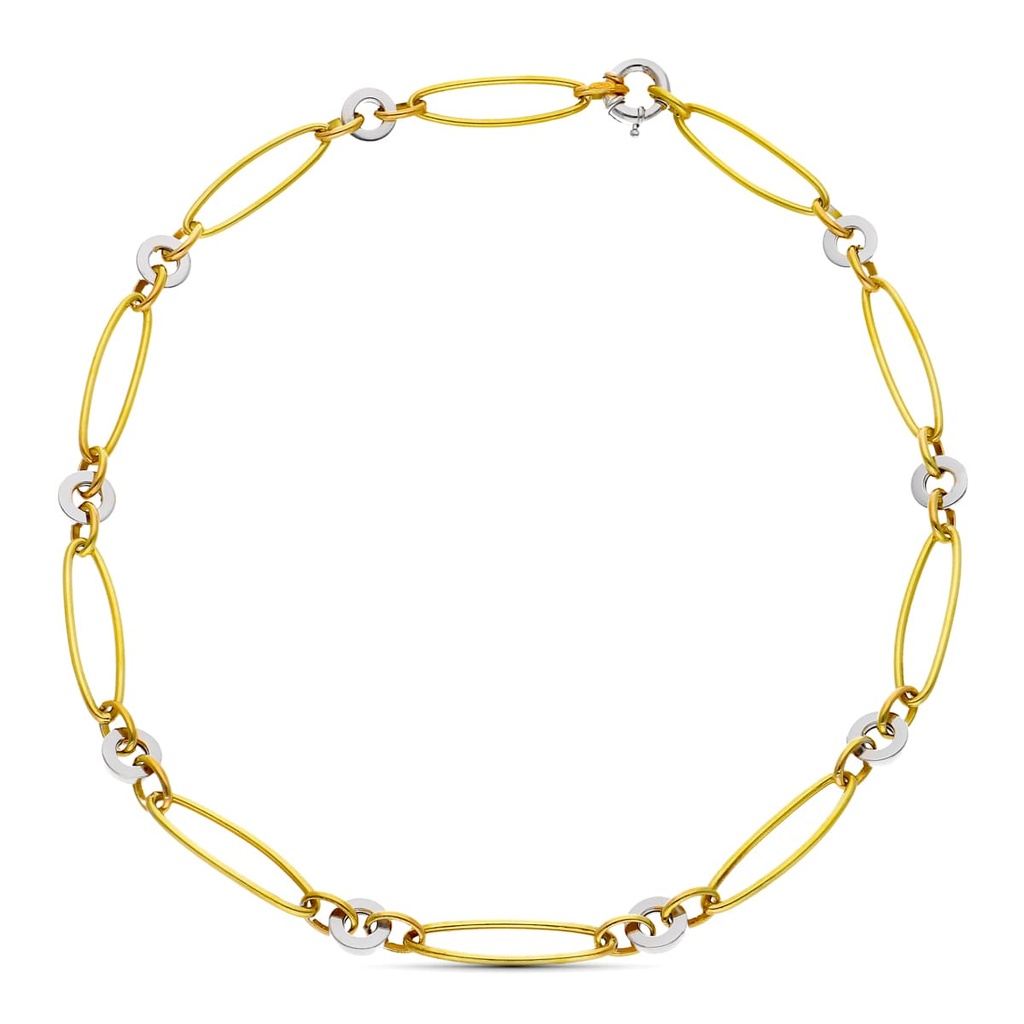 18K GARGANTILLA ORO BICOLOR ESLABONES OVALES Y CIRCULOS