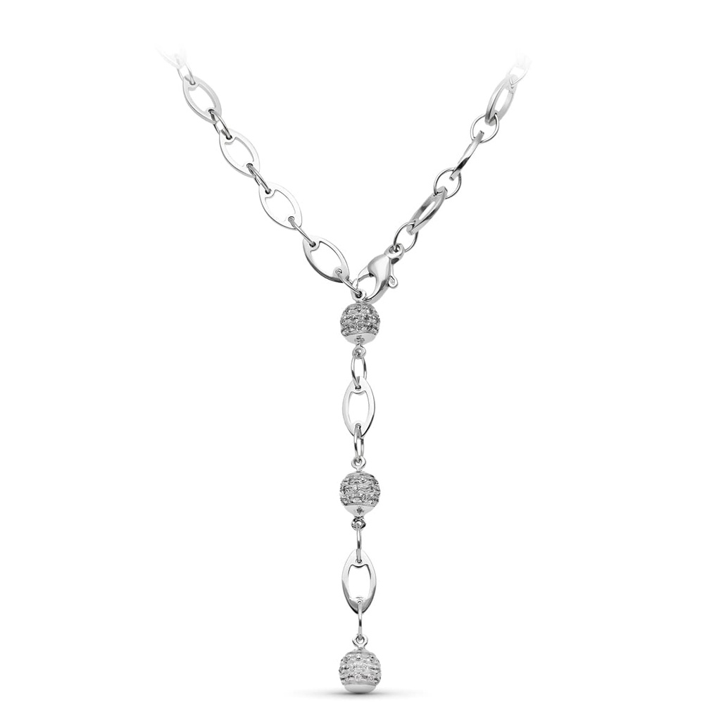 18K GARGANTILLA ORO BLANCO 3 BOLAS Y CIRCONITAS
