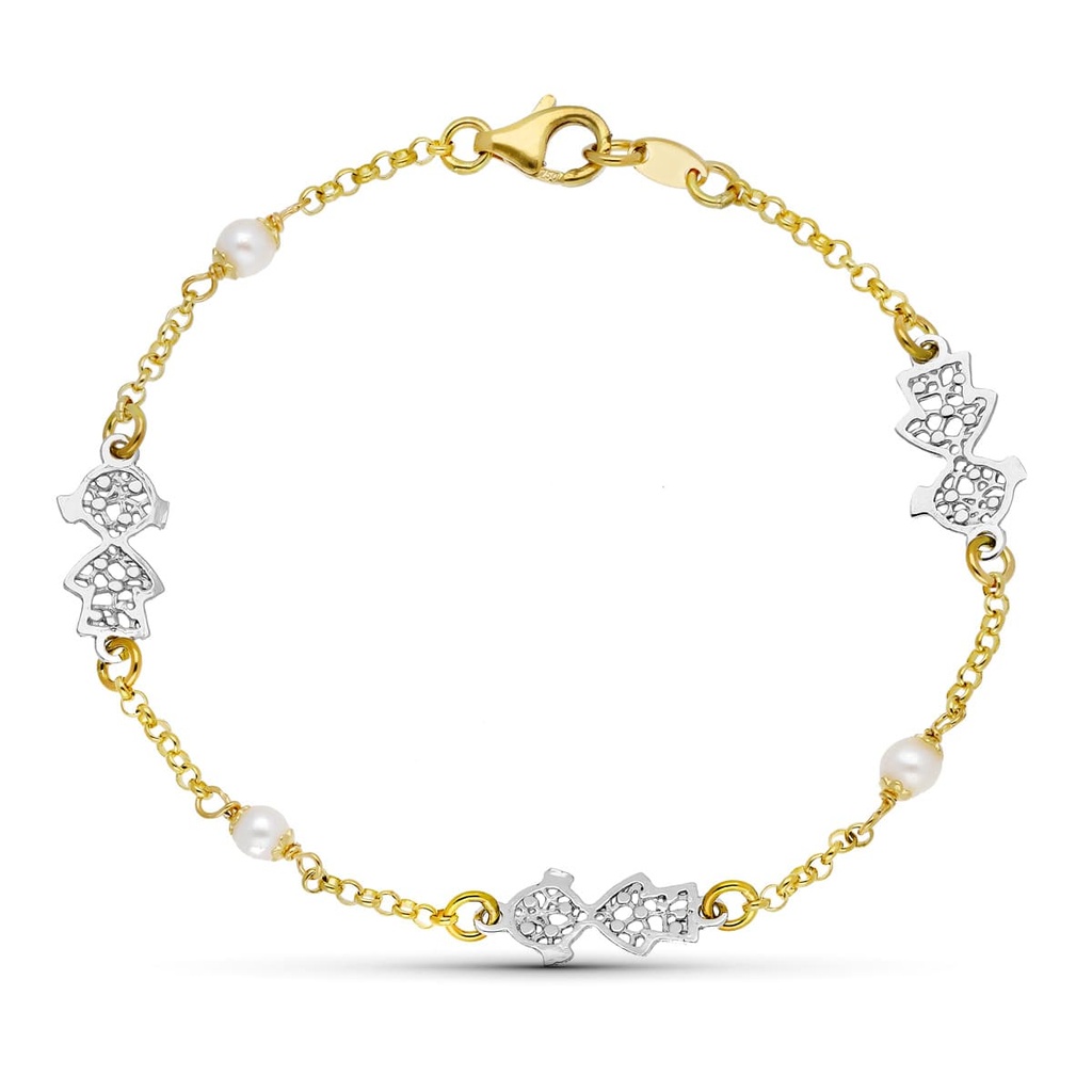18K PULSERA ORO BICOLOR PERLA 18 CM
