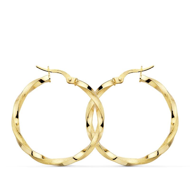 18K AROS ORO AMARILLO HUECOS RETORCIDOS MATE Y BRILLO 29X2.5 MM