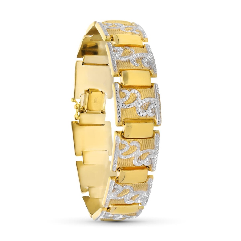18K PULSERA ORO BICOLOR ESTAMPACION 20 CM