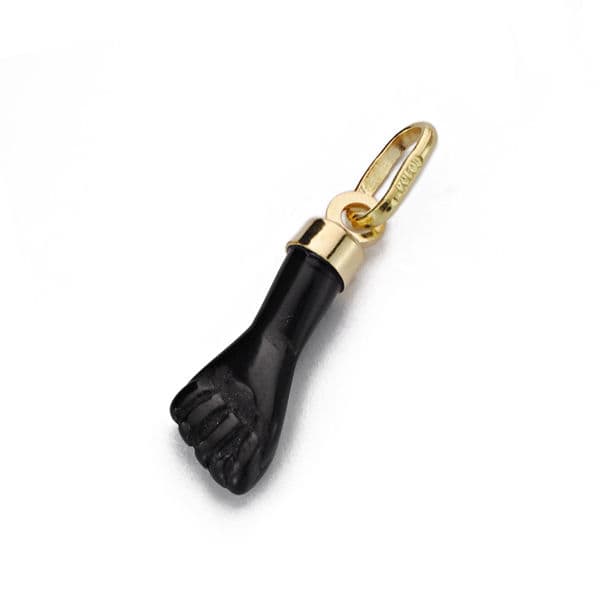 18K COLGANTE HIGA PUÑO MANO PEQUEÑA NEGRA AZABACHE 17X5.5 MM