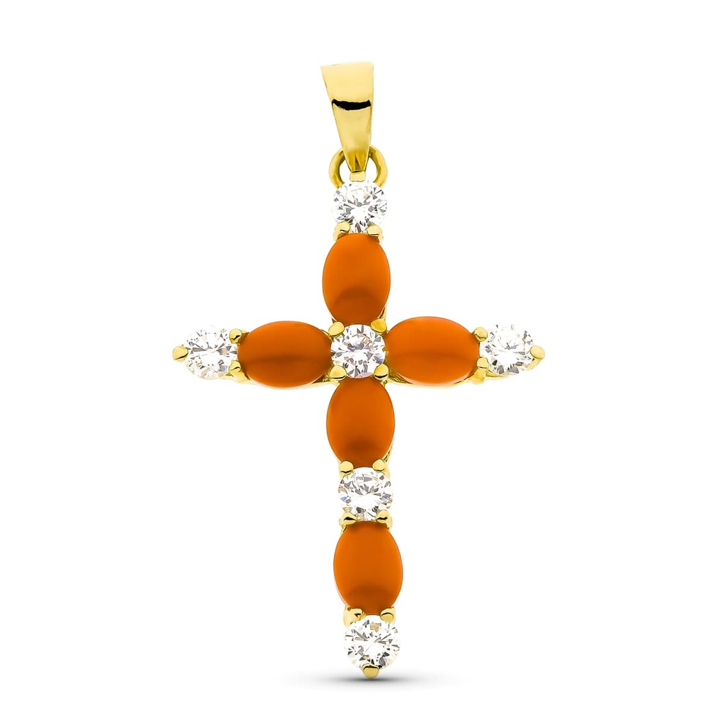 18K CRUZ ORO AMARILLO CORAL FINO 40X27 MM