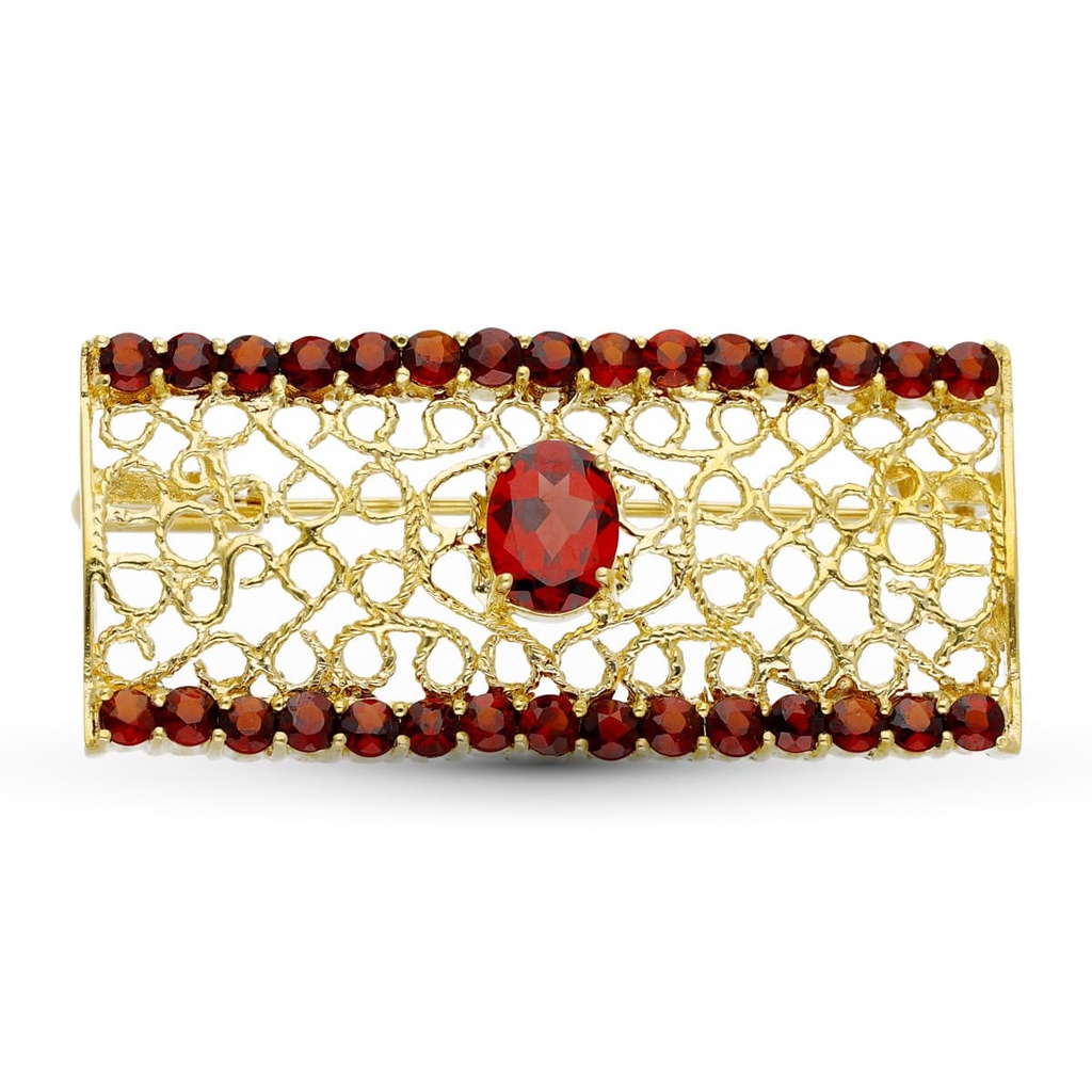 18K BROCHE ORO AMARILLO RECTANGULO GRANATE 43X20 MM