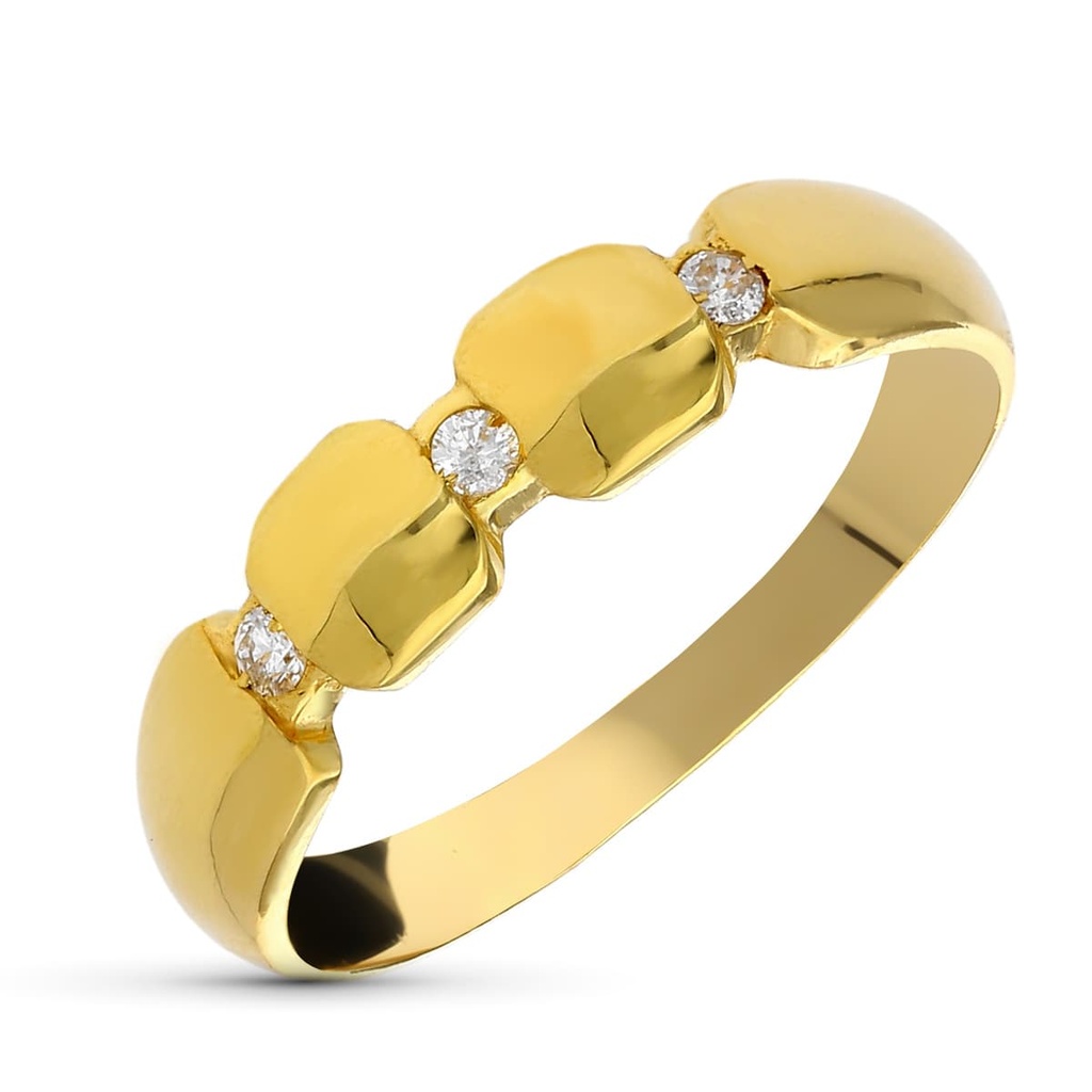 18K SORTIJA ORO AMARILLO 3 DIAMANTES TALLA BRILLANTE 0.060 QTS.  SI-H
