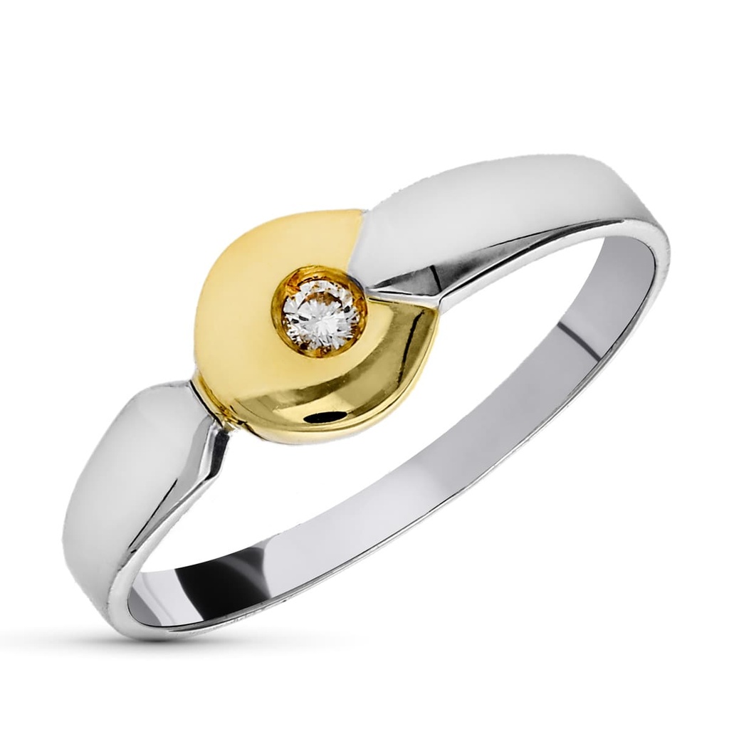 18K SORTIJA ORO BICOLOR DIAMANTE 0.040  QTS.