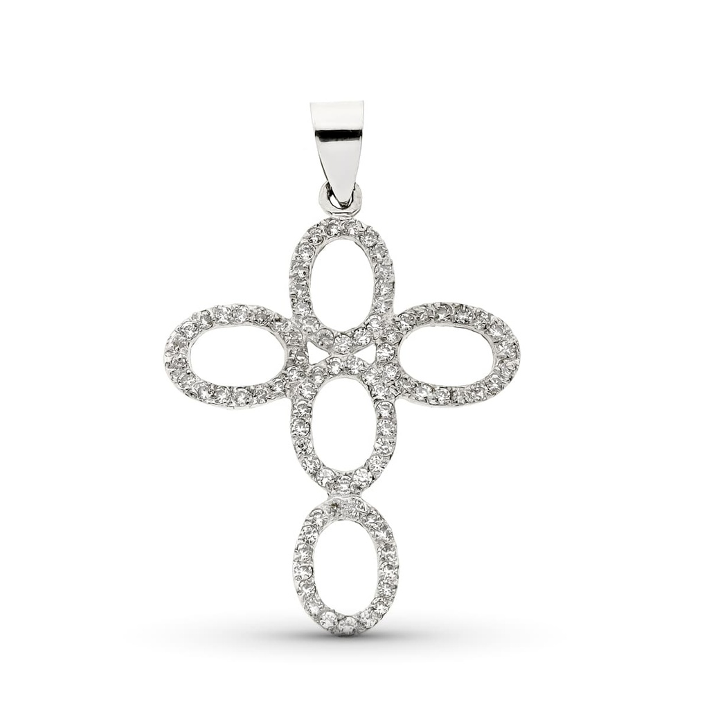 18K CRUZ ORO BLANCO CON CIRCONITAS 35X26 MM