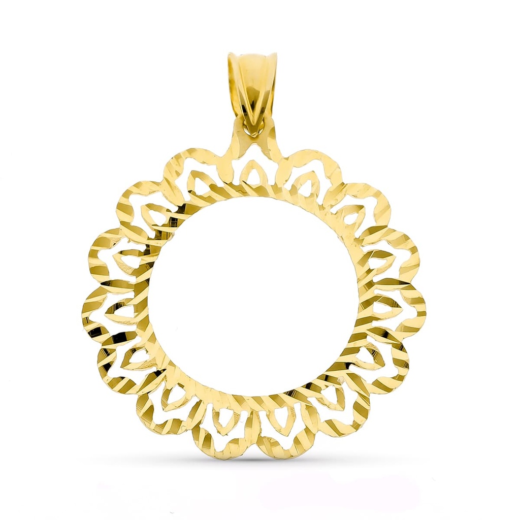 18K CERCO DE MONEDA 18 MM TALLADO