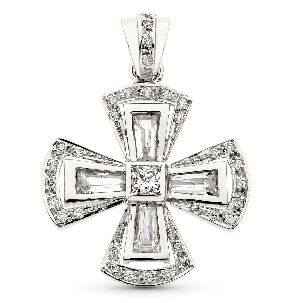 18K CRUZ ORO BLANCO CIRCONITAS 29X26 MM