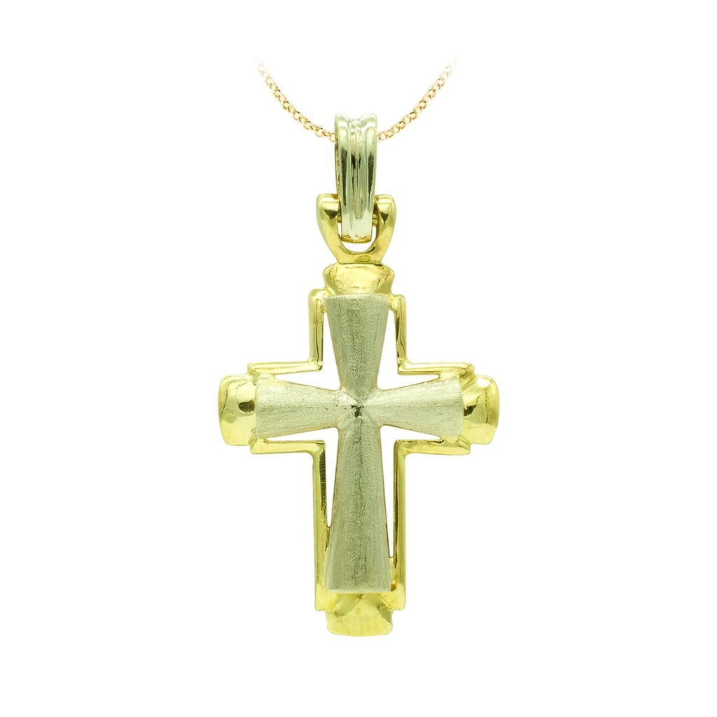 18K CRUZ ORO BICOLOR MATE Y BRILLO 30X19 MM