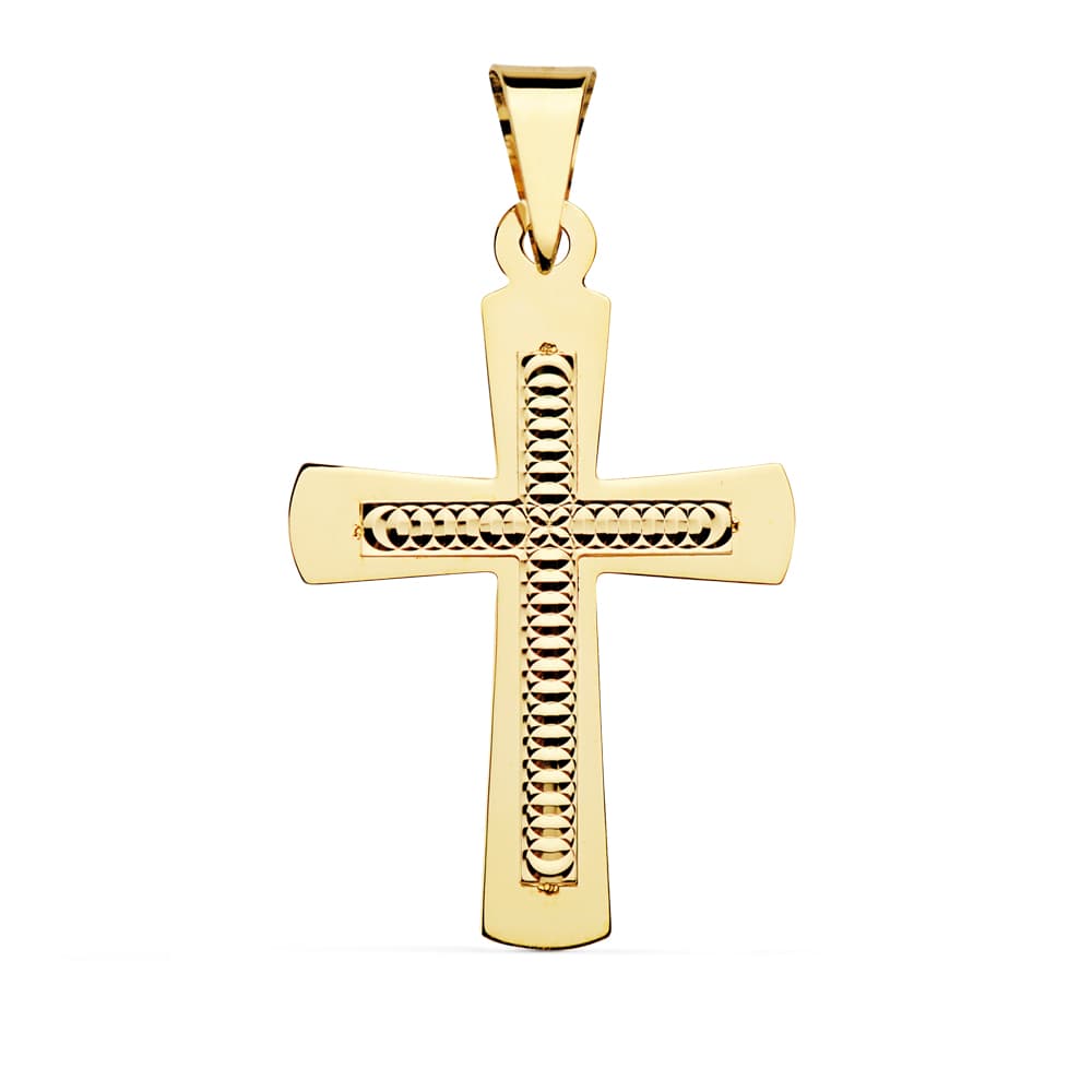 18K CRUZ TALLADA 34X22 MM