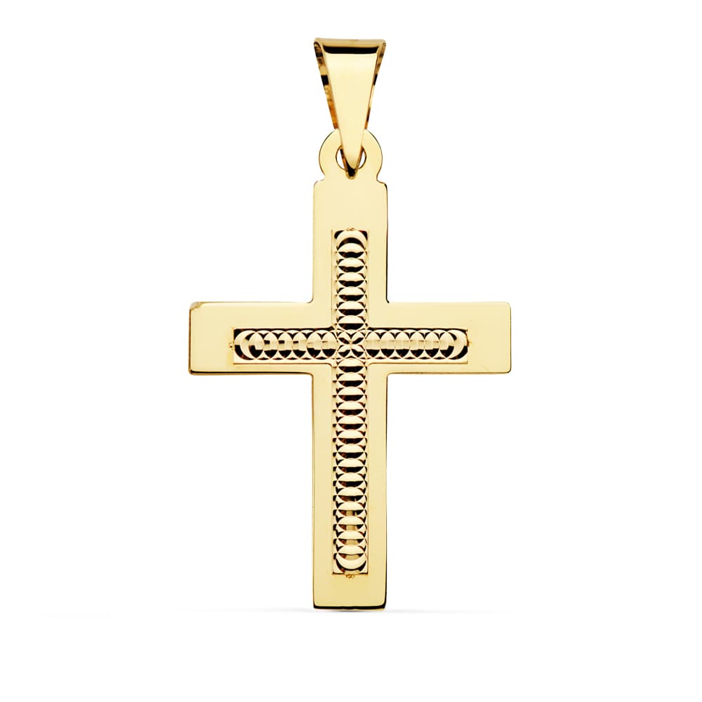 18K CRUZ TALLADA 34X22 MM