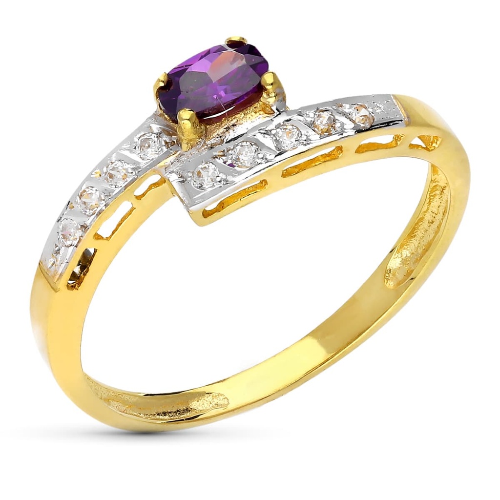 18K SORTIJA CON CIRCONITAS Y PIEDRA OVAL.