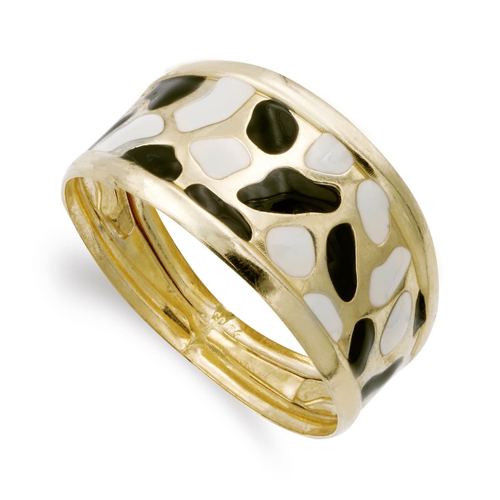 18K SORTIJA ORO AMARILLO ESMALTADA MARFIL Y NEGRO 11 MM