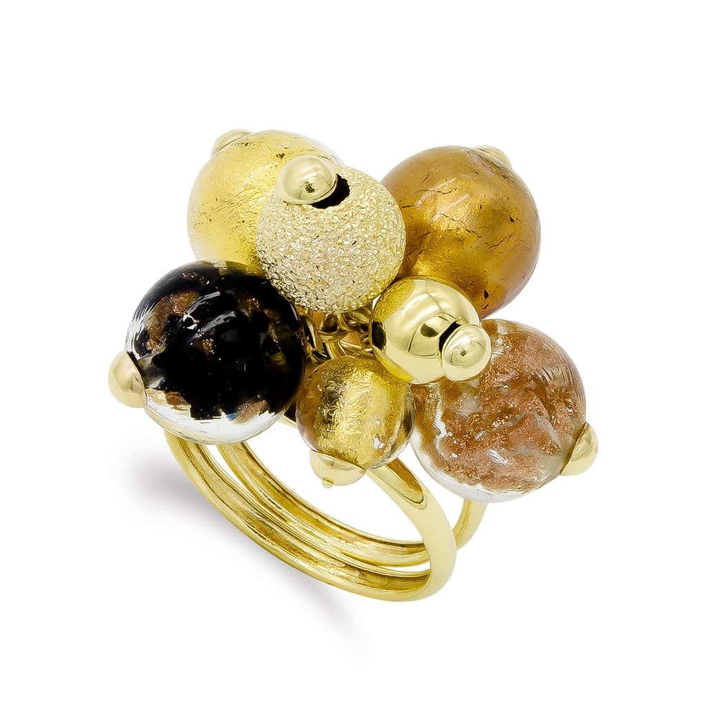 18K SORTIJA ORO AMARILLO BOLAS CRISTAL MURANO