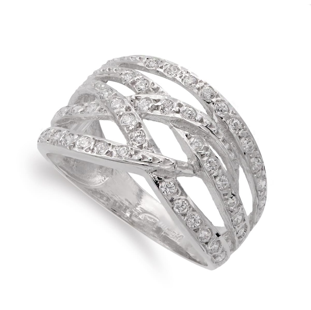 18K SORTIJA ORO BLANCO BANDAS CON CIRCONITAS ANCHO 12 MM CUERPO 4 MM