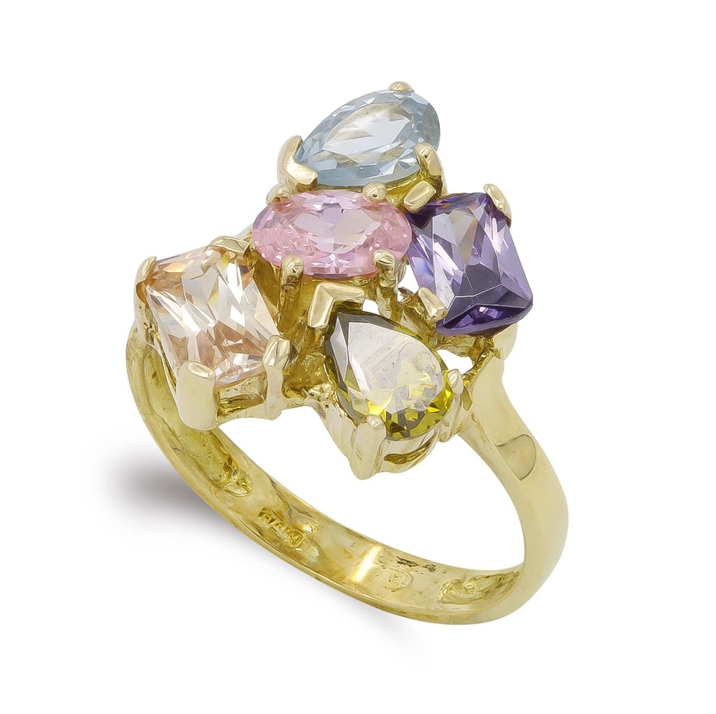 18K SORTIJA ORO AMARILLO PIEDRAS COLORES.