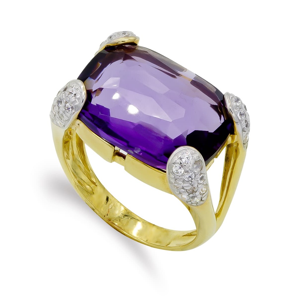 18K SORTIJA ORO AMARILLO PIEDRA RECTANGULAR Y CIRCONITAS