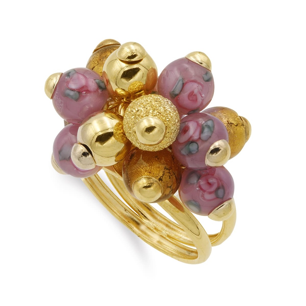 18K SORTIJA ORO AMARILLO DOBLE CON BOLITAS DE MURANO ANCHO MOTIVO 22X15 MM
